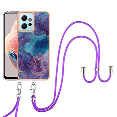 Silicone Candy Rubber Gel Fashionable Pattern Soft Case Cover with Lanyard Strap YB7 for Xiaomi Redmi Note 12 4G Purple