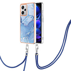 Silicone Candy Rubber Gel Fashionable Pattern Soft Case Cover with Lanyard Strap YB7 for Xiaomi Redmi Note 12 Explorer Blue