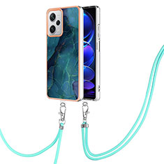 Silicone Candy Rubber Gel Fashionable Pattern Soft Case Cover with Lanyard Strap YB7 for Xiaomi Redmi Note 12 Explorer Green