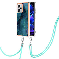 Silicone Candy Rubber Gel Fashionable Pattern Soft Case Cover with Lanyard Strap YB7 for Xiaomi Redmi Note 12 Pro+ Plus 5G Green