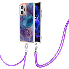 Silicone Candy Rubber Gel Fashionable Pattern Soft Case Cover with Lanyard Strap YB7 for Xiaomi Redmi Note 12 Pro+ Plus 5G Purple
