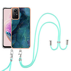 Silicone Candy Rubber Gel Fashionable Pattern Soft Case Cover with Lanyard Strap YB7 for Xiaomi Redmi Note 12S Green