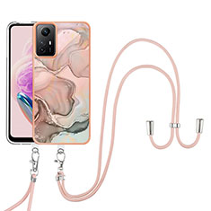 Silicone Candy Rubber Gel Fashionable Pattern Soft Case Cover with Lanyard Strap YB7 for Xiaomi Redmi Note 12S Pink