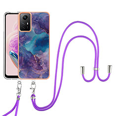 Silicone Candy Rubber Gel Fashionable Pattern Soft Case Cover with Lanyard Strap YB7 for Xiaomi Redmi Note 12S Purple