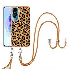 Silicone Candy Rubber Gel Fashionable Pattern Soft Case Cover with Lanyard Strap YB8 for Huawei Honor 90 Lite 5G Brown