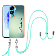 Silicone Candy Rubber Gel Fashionable Pattern Soft Case Cover with Lanyard Strap YB8 for Huawei Honor 90 Lite 5G Green