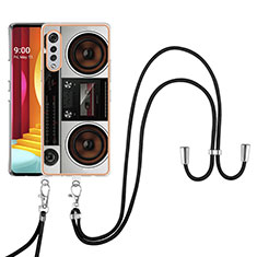 Silicone Candy Rubber Gel Fashionable Pattern Soft Case Cover with Lanyard Strap YB8 for LG Velvet 4G Colorful