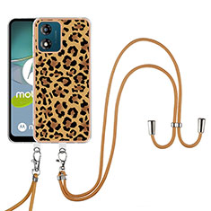 Silicone Candy Rubber Gel Fashionable Pattern Soft Case Cover with Lanyard Strap YB8 for Motorola Moto E13 Brown