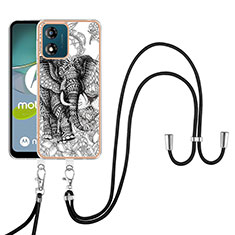 Silicone Candy Rubber Gel Fashionable Pattern Soft Case Cover with Lanyard Strap YB8 for Motorola Moto E13 Gray