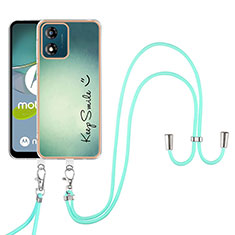 Silicone Candy Rubber Gel Fashionable Pattern Soft Case Cover with Lanyard Strap YB8 for Motorola Moto E13 Green