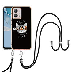 Silicone Candy Rubber Gel Fashionable Pattern Soft Case Cover with Lanyard Strap YB8 for Motorola Moto G53 5G Black