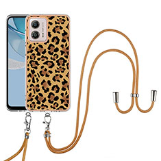 Silicone Candy Rubber Gel Fashionable Pattern Soft Case Cover with Lanyard Strap YB8 for Motorola Moto G53 5G Brown