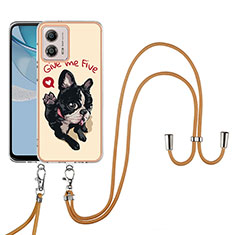Silicone Candy Rubber Gel Fashionable Pattern Soft Case Cover with Lanyard Strap YB8 for Motorola Moto G53j 5G Khaki