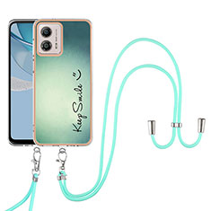 Silicone Candy Rubber Gel Fashionable Pattern Soft Case Cover with Lanyard Strap YB8 for Motorola Moto G53y 5G Green