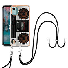 Silicone Candy Rubber Gel Fashionable Pattern Soft Case Cover with Lanyard Strap YB8 for Nokia C12 Plus Colorful