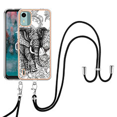 Silicone Candy Rubber Gel Fashionable Pattern Soft Case Cover with Lanyard Strap YB8 for Nokia C12 Plus Gray