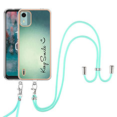 Silicone Candy Rubber Gel Fashionable Pattern Soft Case Cover with Lanyard Strap YB8 for Nokia C12 Pro Green