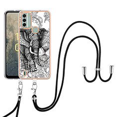 Silicone Candy Rubber Gel Fashionable Pattern Soft Case Cover with Lanyard Strap YB8 for Nokia C31 Gray