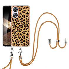 Silicone Candy Rubber Gel Fashionable Pattern Soft Case Cover with Lanyard Strap YB8 for Oppo A78 4G Brown