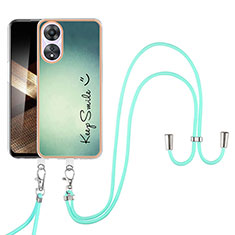 Silicone Candy Rubber Gel Fashionable Pattern Soft Case Cover with Lanyard Strap YB8 for Oppo A78 4G Green