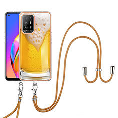 Silicone Candy Rubber Gel Fashionable Pattern Soft Case Cover with Lanyard Strap YB8 for Oppo A94 5G Yellow