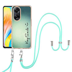 Silicone Candy Rubber Gel Fashionable Pattern Soft Case Cover with Lanyard Strap YB8 for Oppo A98 5G Green