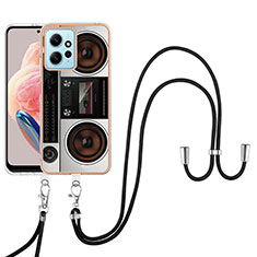 Silicone Candy Rubber Gel Fashionable Pattern Soft Case Cover with Lanyard Strap YB8 for Xiaomi Redmi Note 12 4G Colorful