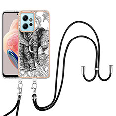 Silicone Candy Rubber Gel Fashionable Pattern Soft Case Cover with Lanyard Strap YB8 for Xiaomi Redmi Note 12 4G Gray