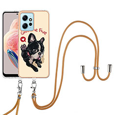 Silicone Candy Rubber Gel Fashionable Pattern Soft Case Cover with Lanyard Strap YB8 for Xiaomi Redmi Note 12 4G Khaki