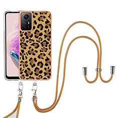 Silicone Candy Rubber Gel Fashionable Pattern Soft Case Cover with Lanyard Strap YB8 for Xiaomi Redmi Note 12S Brown