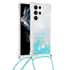 Silicone Candy Rubber Gel Fashionable Pattern Soft Case Cover Y03B for Samsung Galaxy S21 Ultra 5G Cyan