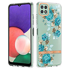 Silicone Candy Rubber Gel Fashionable Pattern Soft Case Cover Y06B for Samsung Galaxy A22 5G Cyan