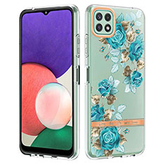Silicone Candy Rubber Gel Fashionable Pattern Soft Case Cover Y06B for Samsung Galaxy A22s 5G Cyan