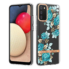 Silicone Candy Rubber Gel Fashionable Pattern Soft Case Cover Y06B for Samsung Galaxy M02s Cyan