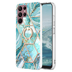 Silicone Candy Rubber Gel Fashionable Pattern Soft Case Cover Y13B for Samsung Galaxy S22 Ultra 5G Cyan