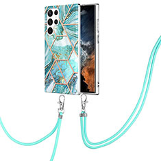 Silicone Candy Rubber Gel Fashionable Pattern Soft Case Cover Y18B for Samsung Galaxy S22 Ultra 5G Cyan