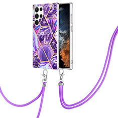 Silicone Candy Rubber Gel Fashionable Pattern Soft Case Cover Y18B for Samsung Galaxy S22 Ultra 5G Purple