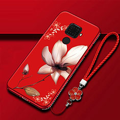 Silicone Candy Rubber Gel Flowers Soft Case Cover for Huawei Nova 5z Red Wine