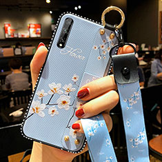 Silicone Candy Rubber Gel Flowers Soft Case Cover for Huawei P smart S Sky Blue