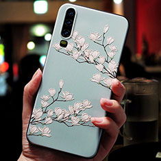 Silicone Candy Rubber Gel Flowers Soft Case Cover for Huawei P30 Sky Blue