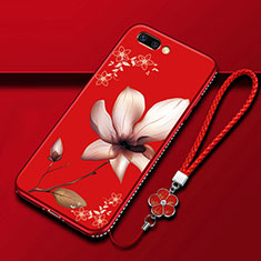 Silicone Candy Rubber Gel Flowers Soft Case Cover for Oppo A12e Red Wine