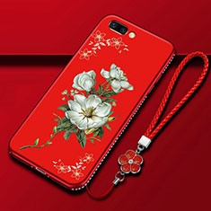 Silicone Candy Rubber Gel Flowers Soft Case Cover for Oppo A5 Red