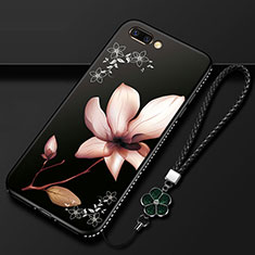 Silicone Candy Rubber Gel Flowers Soft Case Cover for Oppo A5 Red and Black