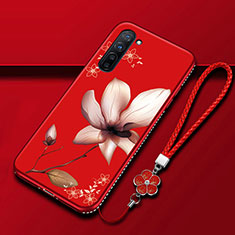 Silicone Candy Rubber Gel Flowers Soft Case Cover for Oppo F15 Red Wine