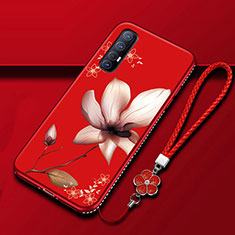Silicone Candy Rubber Gel Flowers Soft Case Cover for Oppo Reno3 Pro Red Wine