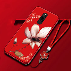 Silicone Candy Rubber Gel Flowers Soft Case Cover for Xiaomi Redmi 8 Red Wine