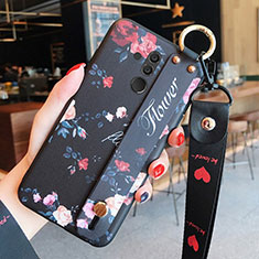 Silicone Candy Rubber Gel Flowers Soft Case Cover H04 for Huawei Mate 20 Lite Black