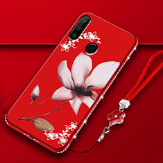 Silicone Candy Rubber Gel Flowers Soft Case Cover K01 for Huawei Nova 4e Red