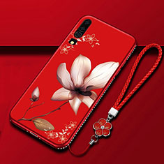 Silicone Candy Rubber Gel Flowers Soft Case Cover K01 for Huawei P30 Red