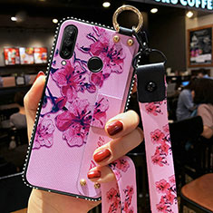 Silicone Candy Rubber Gel Flowers Soft Case Cover K02 for Huawei P Smart+ Plus (2019) Purple